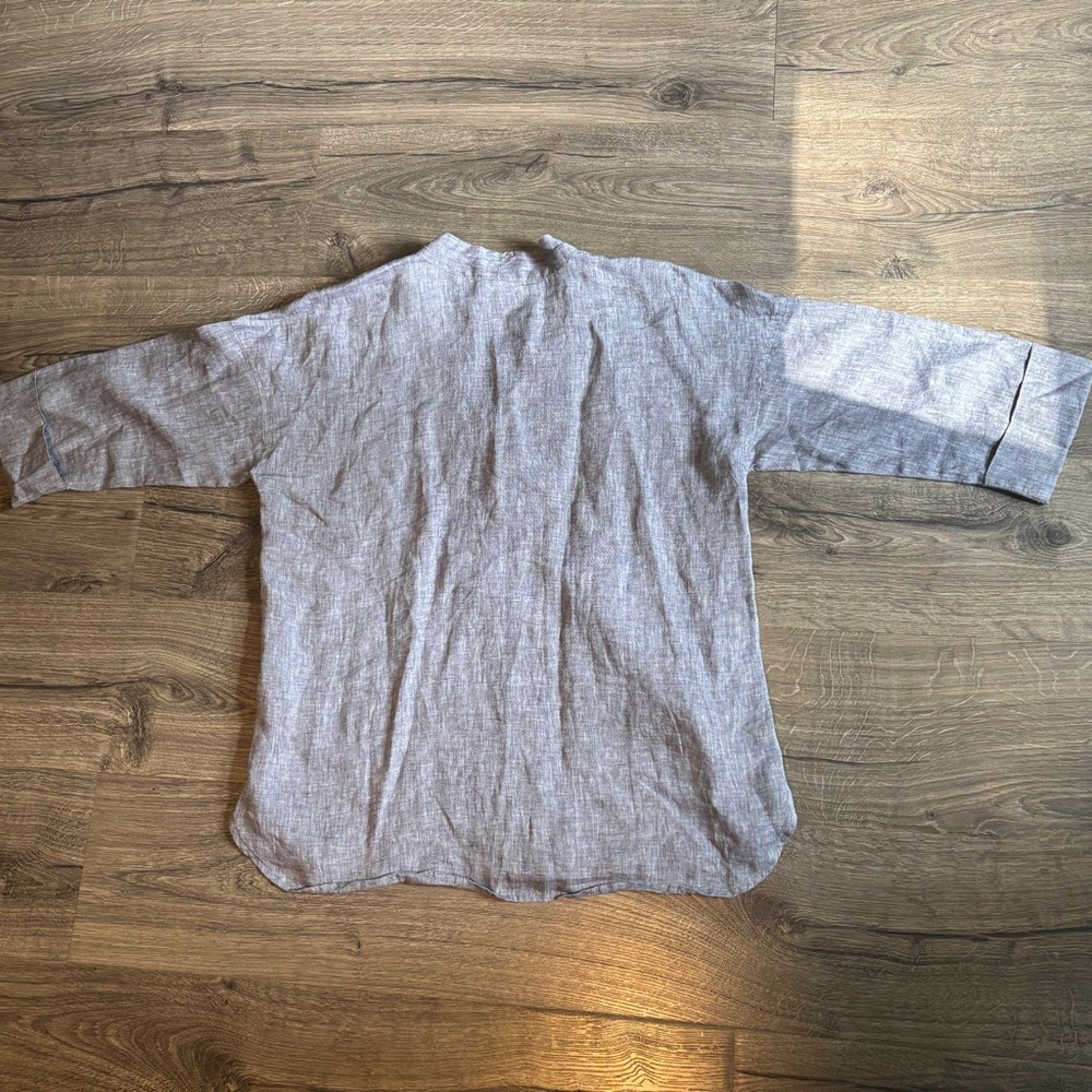 Pure Jill Gray Blue Linen Blouse - Picture 7 of 7